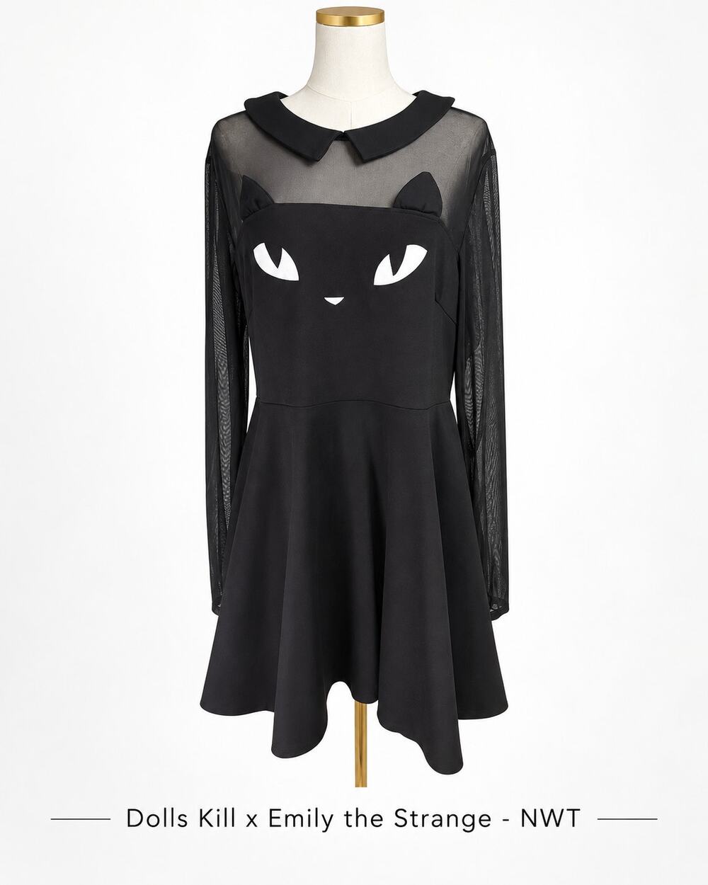 Dolls Kill X Emily the Strange She’s a Mystery Dress Cat Mesh Sleeves NWT 2X